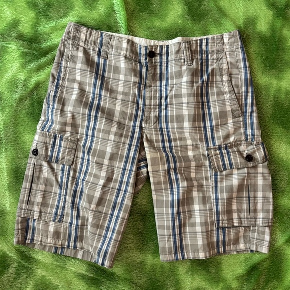 Dockers Gray Blue Plaid Cotton Cargo Shorts Size 34 - Picture 5 of 5